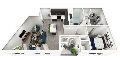 Floor plan for 1 bed, 1 bath, 912 sqft